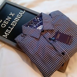 ⬇️ Berto Romani Blue Gingham Dress Shirt M